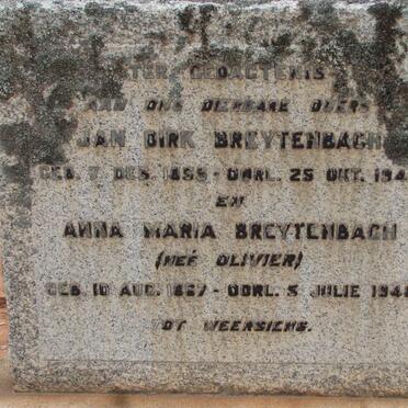BREYTENBACH Jan Dirk 1855-1948 &amp; Anna Maria OLIVIER 1867-1948