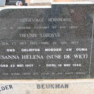 BEUKMAN Theunis Lodewyk 1905-1955 &amp; Susanna Helena DE WET 1907-1992
