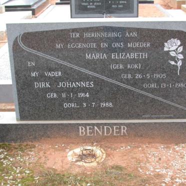 BENDER Dirk Johannes 1914-1988 &amp; Maria Elizabeth KOK 1905-1980