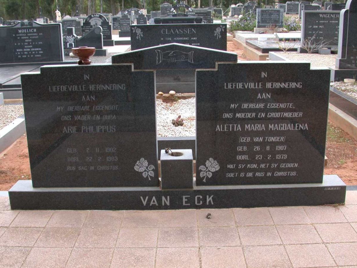 ECK Arie Philippus, van 1902-1983 &amp; Aletta Maria Magdalena VAN TONDER 1907-1979