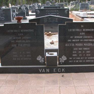 ECK Arie Philippus, van 1902-1983 &amp; Aletta Maria Magdalena VAN TONDER 1907-1979