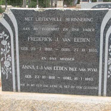 EEDEN Frederick J., van 1892-1955 &amp; Anna I.J. VAN WYK 1891-1963