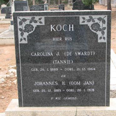 KOCH Johannes H. 1889-1978 &amp; Carolina J. DE SWARDT 1889-1964