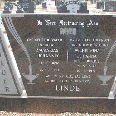 LINDE Zacharias Johannes 1892-1981 &amp; Wilhelmina Johanna JOUBERT 1909-1977