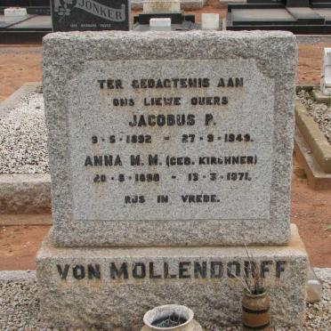 MOLLENDORFF Jacobus P., von 1892-1949 &amp; Anna M.M. KIRCHNER 1898-1971