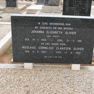 OLIVIER Nicolaas Cornelius Claassen 1907-1992 &amp; Johanna Elizabeth GREEFF 1907-1961