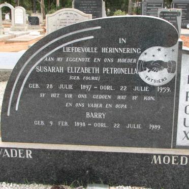 ROUX Barry, le 1898-1989 &amp; Susarah Elizabeth Petronella FOURIE 1897-1959