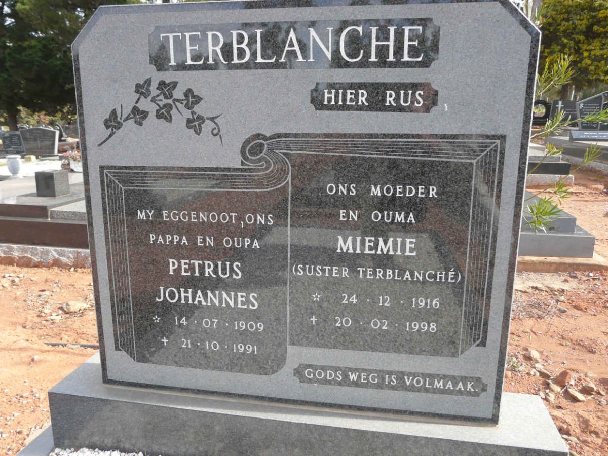 TERBLANCHE Petrus Johannes 1909-1991 &amp; Miemie 1916-1998