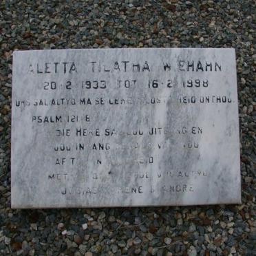 WIEHAHN Aletta Tilatha 1933-1998