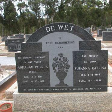 WET Abraham Petrus, de 1901-1972 &amp; Susanna Katrina 1916-1992