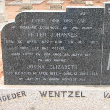 WENTZEL Pieter Johannes 1897-1955 &amp; Josina Elizabeth LE ROUX 1898-1979