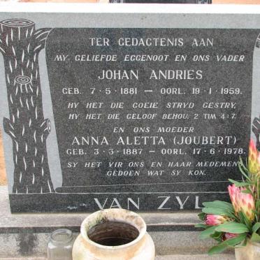 ZYL Johan Andries, van 1881-1959 &amp; Anna Aletta JOUBERT 1887-1978