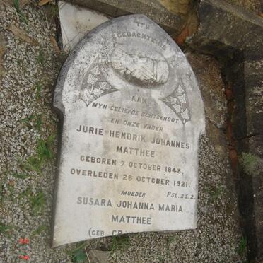 MATTHEE Jurie Hendrik Johannes 1848-1921 &amp;  Susara Johanna Maria