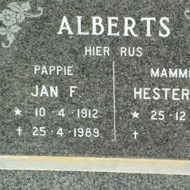 ALBERTS Jan F. 1912-1989 &amp; Hester C. 1918-
