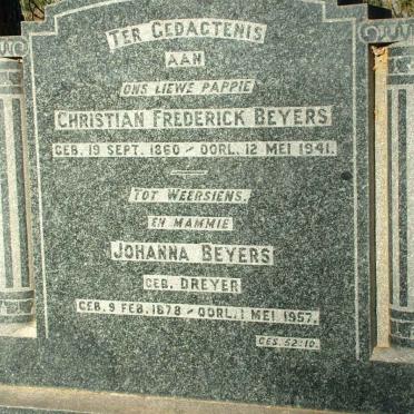 BEYERS Christian Frederick 1860-1941 &amp; Johanna DREYER 1878-1957