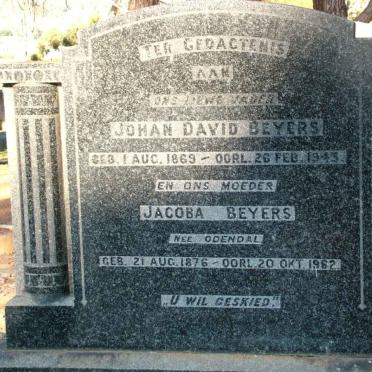 BEYERS Johan David 1869-1943 &amp; Jacoba ODENDAL 1876-1962