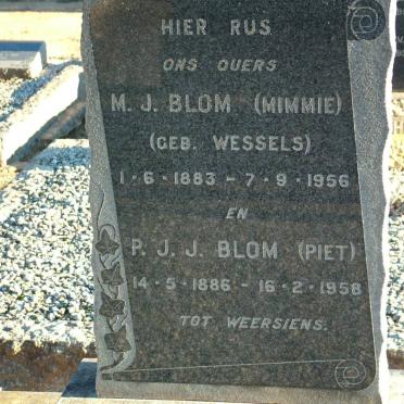 BLOM P.J.J. 1886-1958 &amp; M.J. WESSELS 1883-1956
