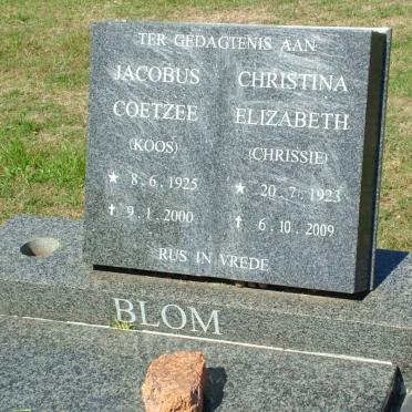 BLOM Jacobus Coetzee 1925-2000 &amp; Christina Elizabeth 1923-2009