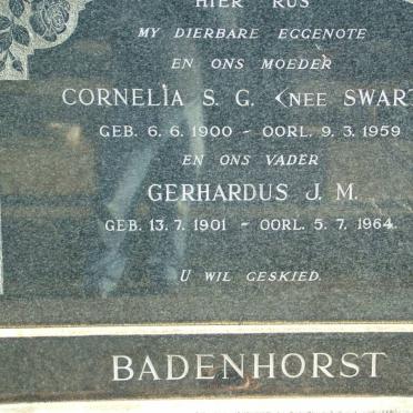 BADENHORST Gerhardus J.M. 1901-1964 &amp; Cornelia S.G. SWART 1900-1959