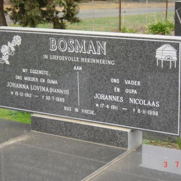 BOSMAN  Johannes Nicolaas 1911-1998 &amp; Johanna Lovina 1912-1989