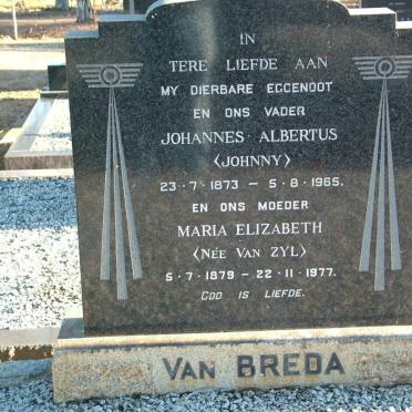 BREDA Johannes Albertus, van 1873-1965 &amp; Maria Elizabeth VAN ZYL 1879-1977