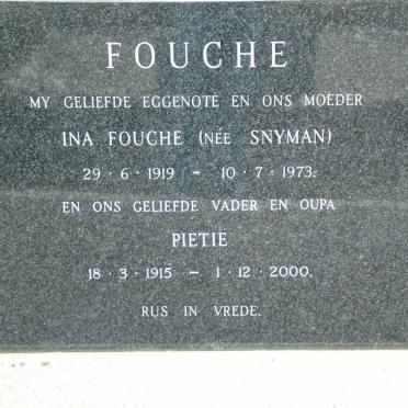FOUCHE Pietie 1915-2000 &amp; Ina SNYMAN 1919-1973