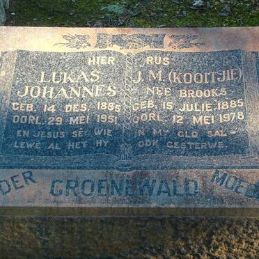 GROENEWALD Lukas Johannes 1885-1951 &amp; J.M. BROOKS 1885-1978