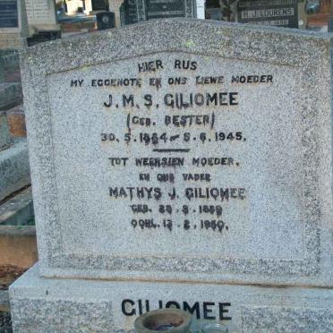 GILIOMEE Mathys J. 1880-1950 &amp; J.M.S. BESTER 1884-1945 :: SWANEPOEL Dina Elizabeth nee GILIOMEE 1915-2000  