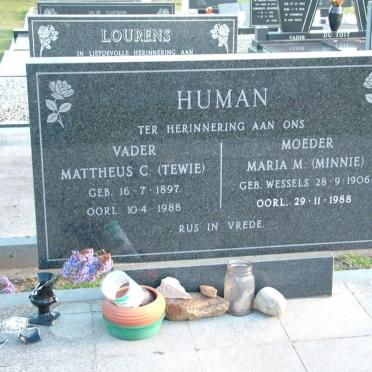HUMAN Mattheus C. 1897-1988 &amp; Maria M. WESSELS 1906-1988