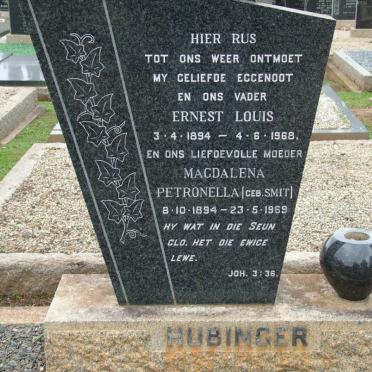 HUBINGER Ernest Louis 1894-1968 &amp; Magdalena Petronella SMIT 1894-1969