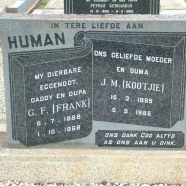 HUMAN G.F. 1888-1968 &amp; J.M. 1899-1985