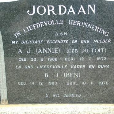 JORDAAN B.J. 1909-1976 &amp; A.J. DU TOIT 1906-1972