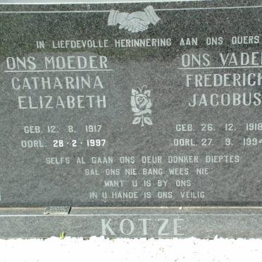 KOTZÉ Frederick Jacobus 1918-1994 &amp; Catharina Elizabeth 1917-1997