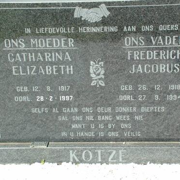 KOTZÉ Frederick Jacobus 1918-1994 &amp; Catharina Elizabeth 1917-1997