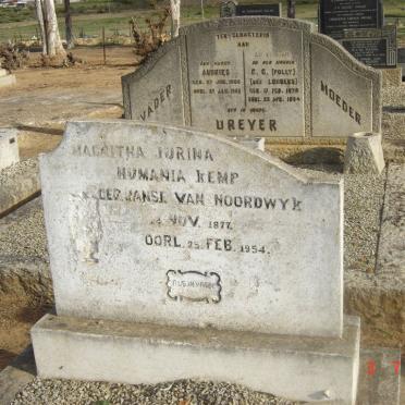 KEMP Magritha Jurina Humania nee JANSE VAN NOORDWYK 1877-1954