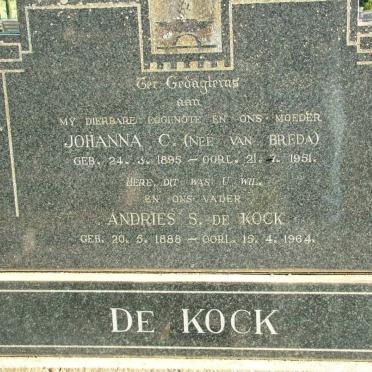 KOCK Andries S., de 1888-1964 &amp; Johanna C. VAN BREDA 1895-1951