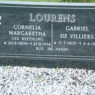 LOURENS Gabriel De Villiers 1905-1985 &amp; Cornelia Margaretha NEETHLING 1909-1994
