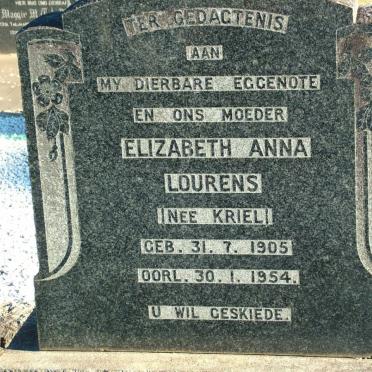 LOURENS Elizabeth Anna nee KRIEL 1905-1954