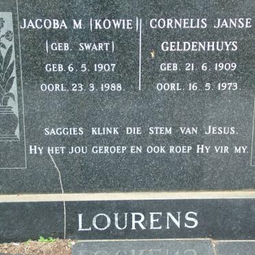 LOURENS Cornelis Janse Geldenhuys 1909-1973 &amp; Jacoba M. SWART 1907-1988