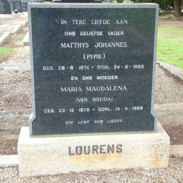 LOURENS Matthys Johannes 1874-1965 &amp; Maria Magdalena VAN BREDA 1878-1969
