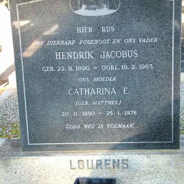 LOURENS Hendrik Jacobus 1890-1963 &amp; Catharina E. MATTHEE 1890-1978