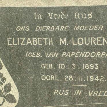 LOURENS Elizabeth M. nee VAN PAPENDORP 1893-1942