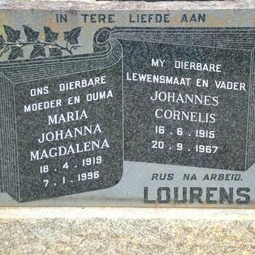 LOURENS Johannes Cornelis 1915-1967 &amp; Maria Johanna Magdalena 1919-1996