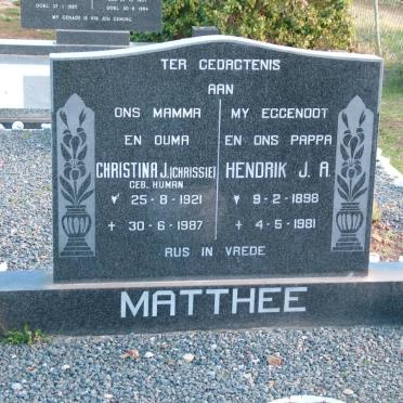 MATTHEE Hendrik J.A. 1898-1981 &amp; Christina J. HUMAN 1921-1987