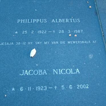 MYBURGH Philippus Albertus 1922-1987 &amp; Jacoba Nicola 1923-2002