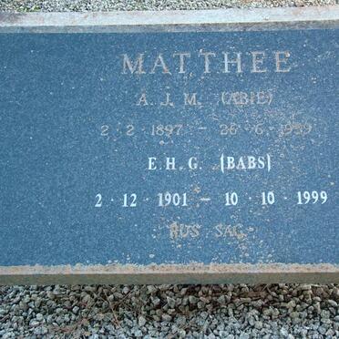 MATTHEE A.J.M. 1897-1959 &amp; E.H.G. 1901-1999