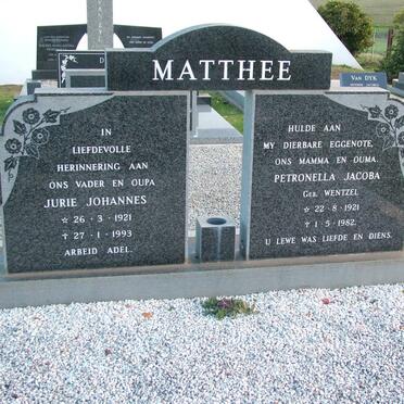 MATTHEE Jurie Johannes 1921-1993 &amp; Petronella Jacoba WENTZEL 1921-1982