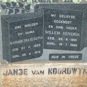 NOORDWYK Willem Hendrik, Janse van 1891-1965 &amp; Margaretha Susanna 1893-1974