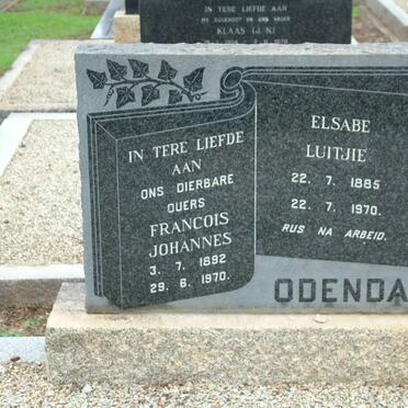 ODENDAL Francois Johannes 1892-1970 &amp; Elsabe Luitjie 1885-1970