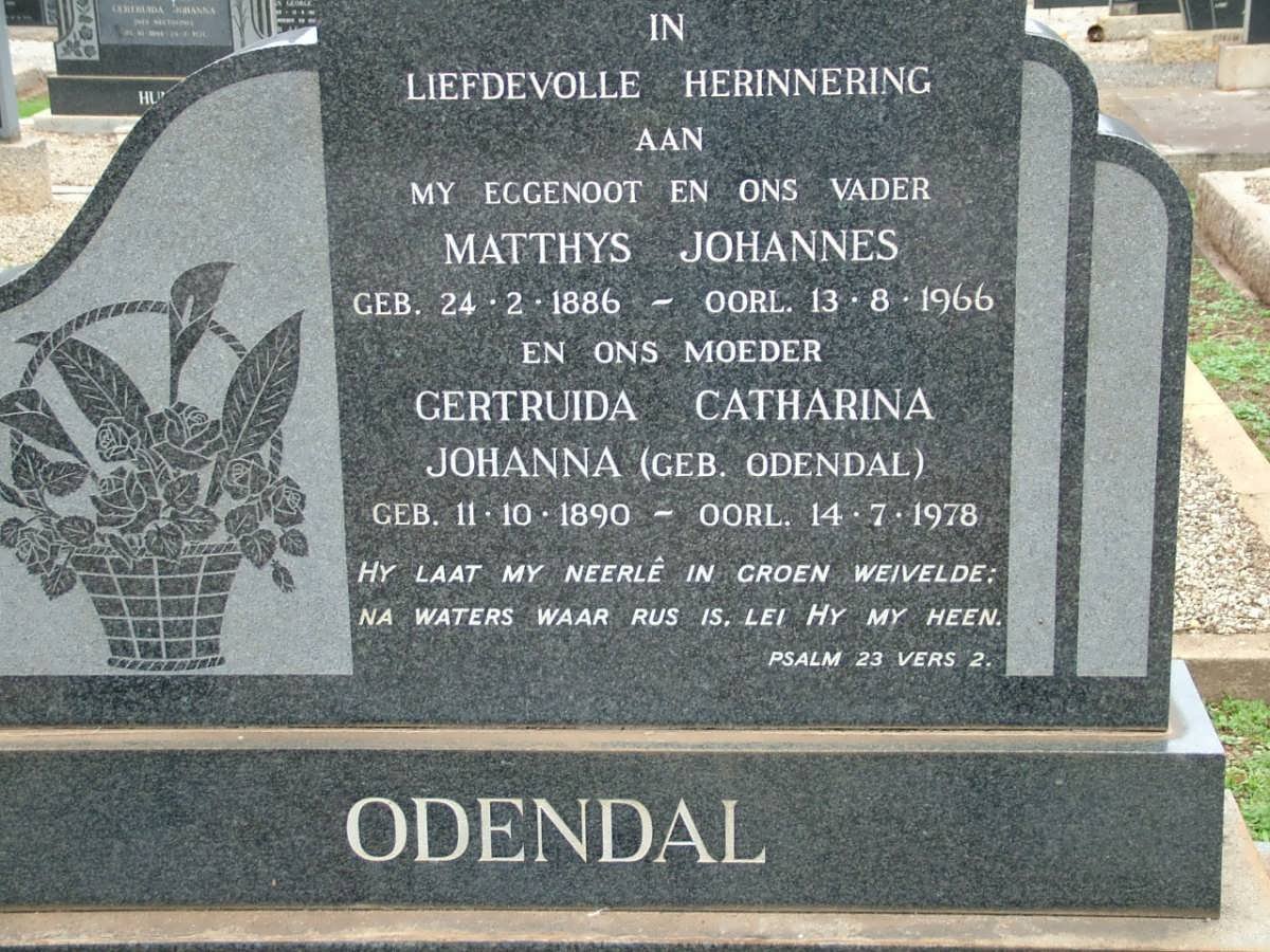 ODENDAL Matthys Johannes 1886-1966 &amp; Gertruida Catharina Johanna ODENDAL 1890-1978